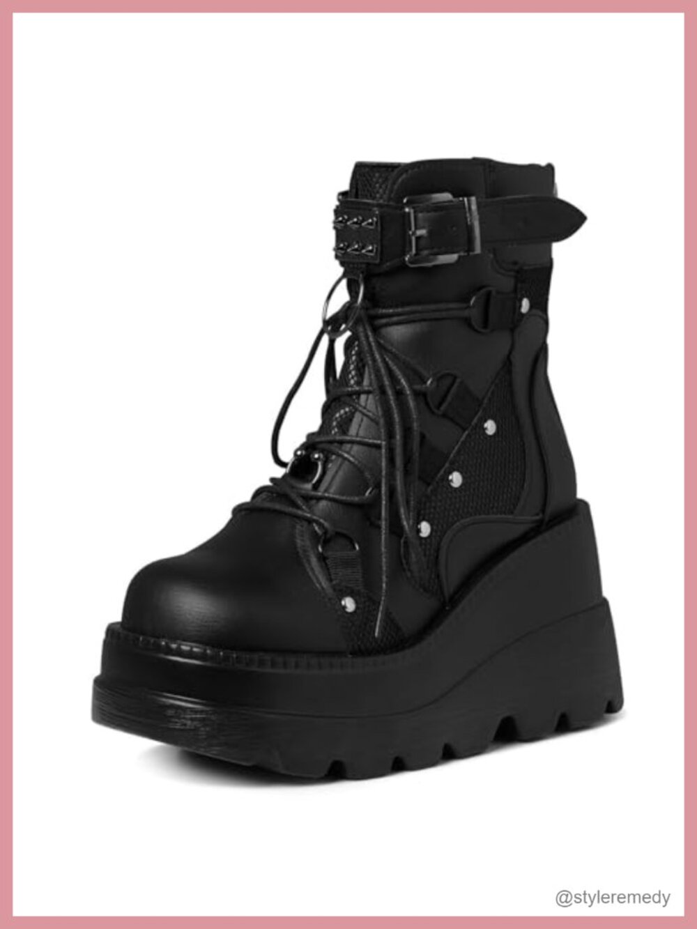 Women's Goth Platform Boots - Chunky Ankle Booties Wedge Heel Vegan PU Leather